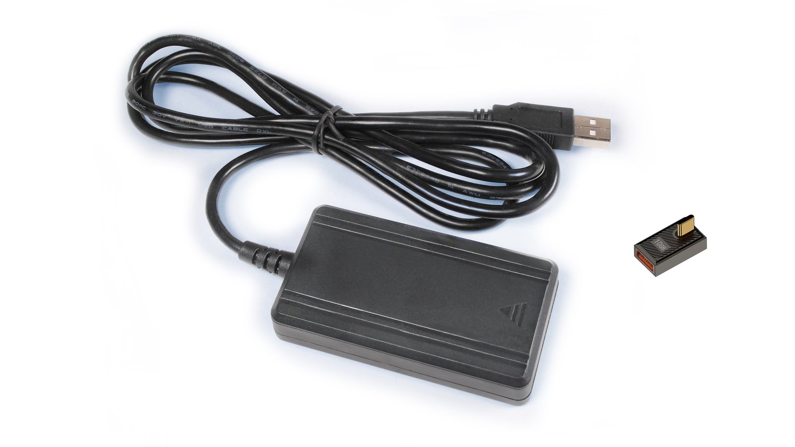 ESPNetLink with its USB cable and the OTG adapter